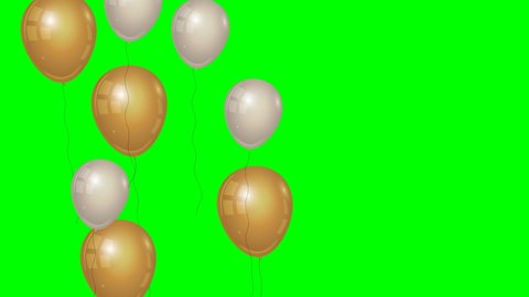 Balloons white and brown color flying up Motion graphic animation green screen in 4k Background.