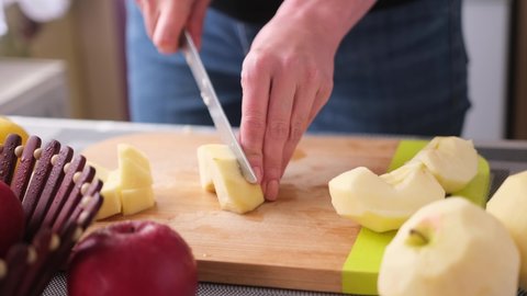 Apple pie preparation series - Cutting Apples for Traditional Homemade Apple Cake