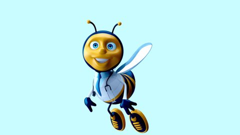4K cartoon animation of a fun doctor Bee with alpha channel included