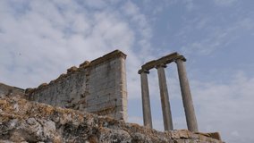 Ruins of the ancient city of Aizanoi Ancient Greek City in Turkey and side and low angle view of temple of zeus in Turkey. 4K Video