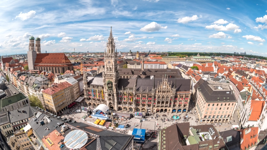 Munich Germany time lapse 4K, high angle view city skyline timelapse at Marienplatz new Town Hall Square Royalty-Free Stock Footage #1090070675