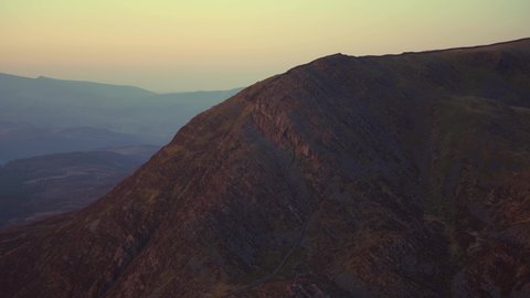 Static landscape view of Y Llethr mountain in Snowdonia Wales at dawn