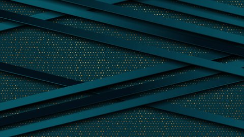 Dark blue stripes and golden dots abstract tech geometric motion background. Seamless looping. Video animation Ultra HD 4K 3840x2160