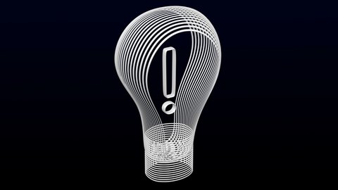 Concept: The solution. The light bulb with a question mark and a exclamation mark turn around and the question mark transform to the exclamation mark. Loopable. Luma matte. 3D rendering.