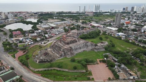 Aerial view of Castillo San Felipe de Barajas in Cartagena, Colombia.