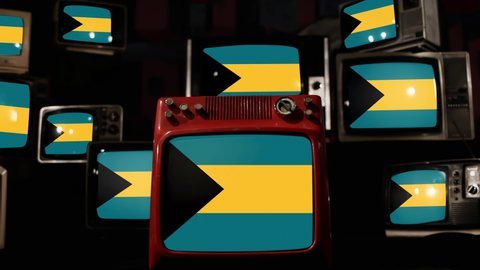 Flag of The Bahamas and Vintage Televisions. 4K Resolution.