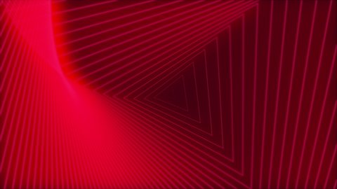 Loopable abstract digital neon triangle geometric shapes background. 4K futuristic sparkling animation pattern that moves forward with red colors. Technology and cyber concept with copy space.