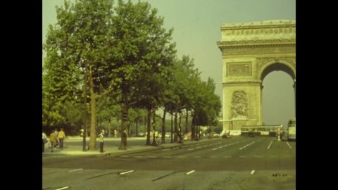 PARIS, FRANCE JULY 1976: Arc de Triomphe in Paris in 70's. Triumph arc in Paris in 70s