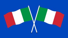 Crossed Italy flag waving isolated on green screen. National flag of Italy seamless animation.