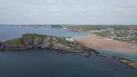 Burgh Island coast South Devon England Bigbury-on-Sea drone
