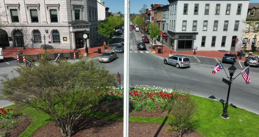 Gettysburg Pennsylvania . American flag reveal. USA Civil War history, location of historic battle.