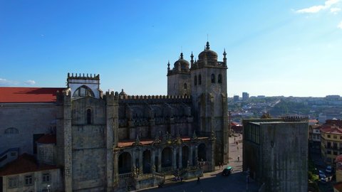 Aerial view of Porto Cathedral (Se do Porto) at sunny day, Portugal