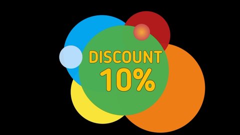 Pop up discount 10% on colourful circle with black background
