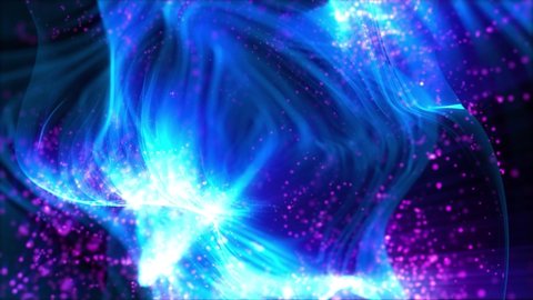 Abstract scientific fantasy background energy wave form shiny particles light projections rays loop