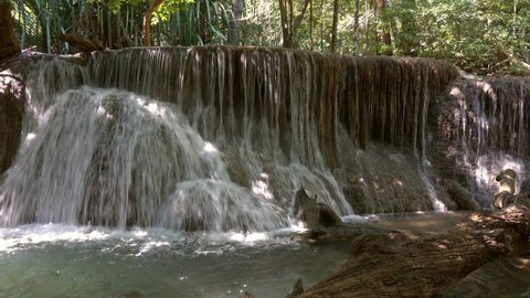 Huai Mae Khamin Waterfall in Kanchanaburi Province, Thailand, 4k