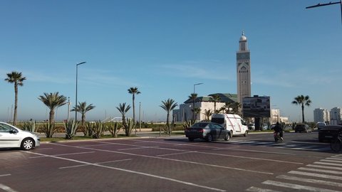 Casablanca, Morocco - 10 May 2022 , view of Hassan II Mosque seen from the street 