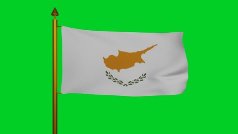 National flag of Cyprus waving 3D Render with flagpole on chroma key, Republic of Cyprus flag textile, simea tis Kipru or Kibris bayragi designed by Ismet Guney, cyprus independence day. 4k footage