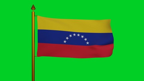 National flag of Venezuela waving 3D Render with flagpole on chroma key, Bolivarian Republic of Venezuela flag textile designed by Francisco de Miranda, venezuela independence day. 4k footage