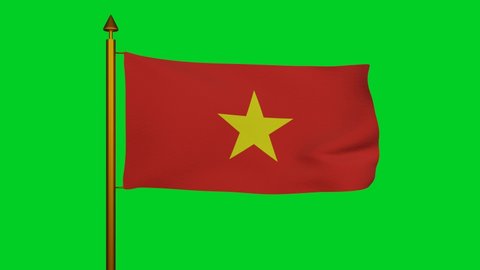 National flag of Vietnam waving 3D Render with flagpole on chroma key, Socialist Republic of Vietnam flag textile by Nguyen Huu Tien, Vietnam independence day, Vietnamese flag of Fatherland. 4k