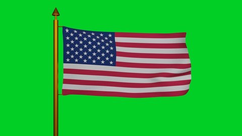 National flag of United States of America 3D Render with flagpole on chroma key, American or U.S. flag textile, USA flag uncle sam or big brother. High quality 4k footage