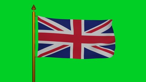 National flag of United Kingdom waving 3D Render with flagpole on chroma key, United Kingdom of Great Britain and Northern Ireland flag textile. British flag or uk independence day. 4k footage
