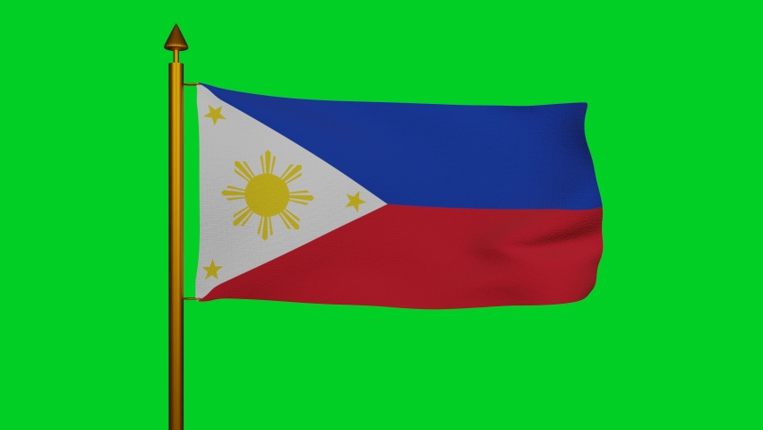 National flag of Philippines waving 3D Render with flagpole on chroma key, Republic of Philippines flag textile, Feliciano Jocson by Julio Nakpil, coat of arms Philippines independence day. 4k footage