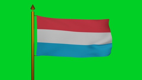 National flag of Luxembourg waving 3D Render with flagpole on chroma key, Letzebuerger Fandel or Flagge Luxemburgs or Drapeau du Luxembourg, Luxembourg flag triband textile . High quality 4k footage