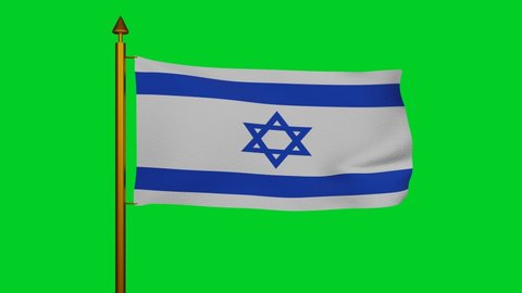National flag of Israel waving 3D Render with flagpole on chroma key, flag State of Israel used Star of David, Flag of Zion or Israel flag. High quality 4k footage