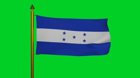 National flag of Honduras waving 3D Render with flagpole on chroma key, honduras flag based on Federal Republic of Central America, flag Republic of Honduras textile. High quality 4k footage