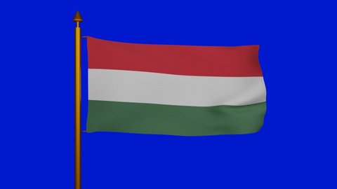 National flag of Hungary waving 3D Render with flagpole on chroma key, Magyarorszag zaszlaja is official flag of Hungary, Hungary flag textile. High quality 4k footage