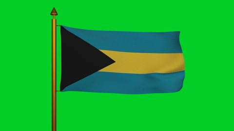 National flag of Commonwealth of The Bahamas waving 3D Render with flagpole on chroma key, flag Bahama Islands, Bahamas flag textile. High quality 4k footage
