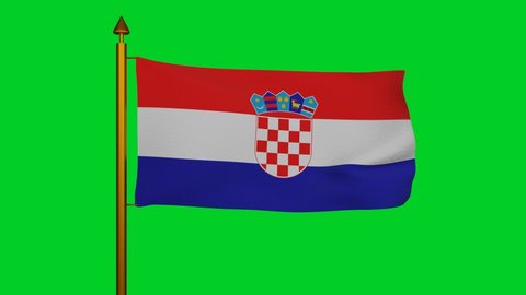 National flag of Croatia waving 3D Render with flagpole on chroma key, Republic of Croatia flag textile, Trobojnica with coat of arms Croatia, croatian independence day, Miroslav Sutej. 4k footage