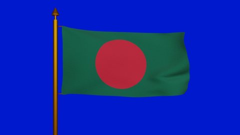 National flag of Bangladesh waving 3D Render with flagpole on chroma key, Bangladesh flag designed by Quamrul Hassan and Bangladesh Liberation War, Bangladeshis. High quality 4k footage