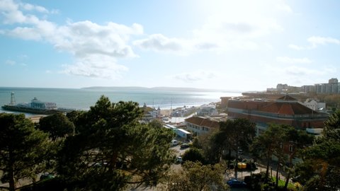 Establishing shot of Bournemouth, a seaside resort town in the county of Dorset on the south coast of England, UK
