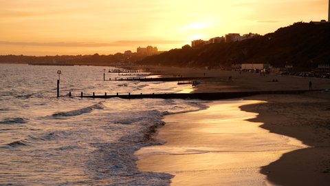 Sunset shot of Bournemouth Beach. Bournemouth is a seaside resort town in the county of Dorset on the south coast of England, UK
