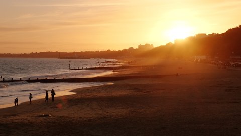 Sunset shot of Bournemouth Beach. Bournemouth is a seaside resort town in the county of Dorset on the south coast of England, UK
