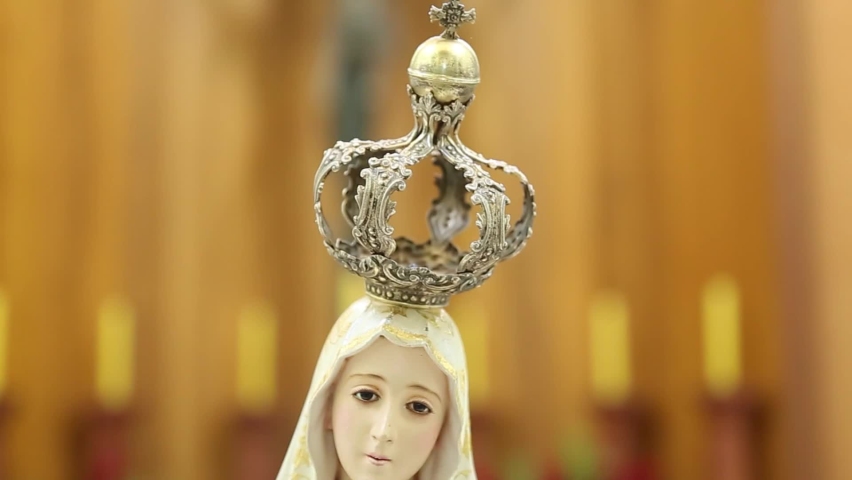 Statue of the image of Our Lady of Fatima, Our Lady of the Rosary of Fatima, Virgin Mary Royalty-Free Stock Footage #1090098323