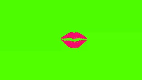 Illustration neon lips animation with green screen
