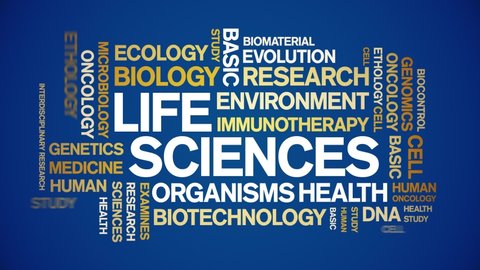 Life Sciences animated tag word cloud,text design animation kinetic typography seamless loop. 