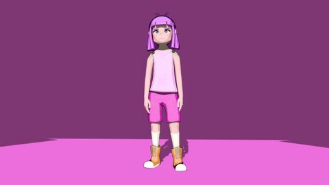 Illustrated cartoon anime girl dancing Gangnam style.. 4K animation. Pink background.