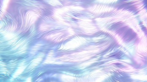 Animated 3D waving holographic cloth texture. Liquid metallic foil moving background. Smooth silk cloth fabric neon colors surface with ripples and folds. Futuristic iridescent moving waves