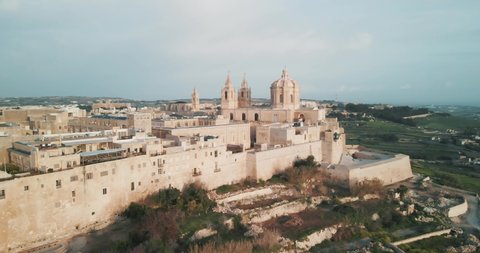 Mdina in Malta - medieval town - cinematic flying drone aerial footage