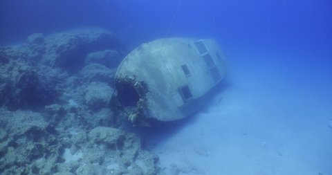 wreck underwater shipwreck on seabed sea floor standing metal on ocean floor