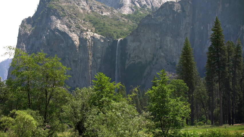Yosemite Bridalveil Fall from Valley View Sierra Nevada Mts California USA