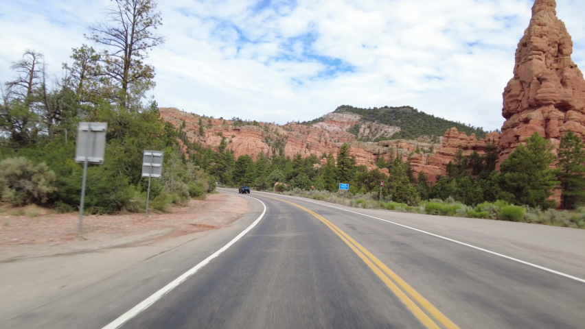 Driving Plate Utah Scenic Byway 12 Eastbound Red Canyon Multicam Set 06 Rear View Visitor Center Southwest USA