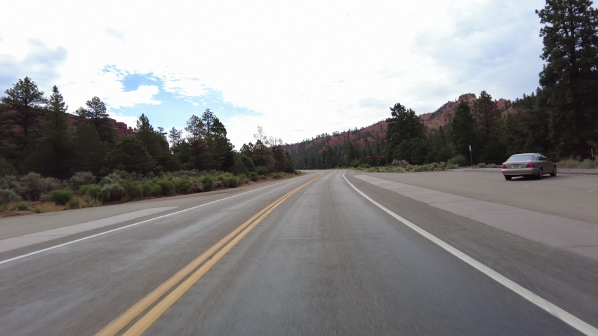 Driving Plate Utah Scenic Byway 12 Eastbound Red Canyon Multicam Set 06 Front View Visitor Center Southwest USA