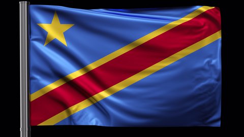 Democratic Republic of the Congo flag waving in the wind. Looped video with a transparent background (ProRes with Alpha channel)
