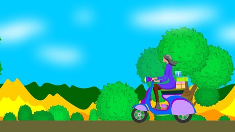 The concept of an online delivery service, online order tracking, home and office delivery.
 Courier on a scooter. Animation.