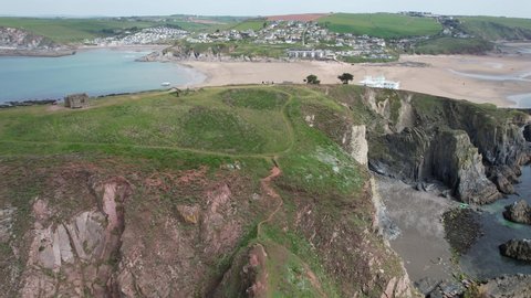 Dramatic Reveal of Burgh Island South Devon England Bigbury-on-Sea drone aerial