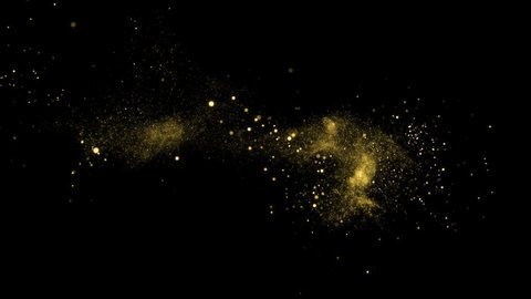 Gold Particles Moving Background. fast energy flying wave line with flash lights. Particle from below. Particle gold dust flickering on black background. Abstract Footage background for text. : vidéo de stock